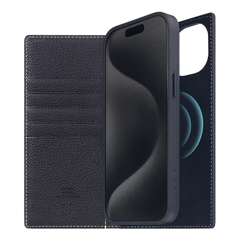 SLG Design puzdro D8 Magsafe Full Grain Leather pre iPhone 15 Plus - Black Blue