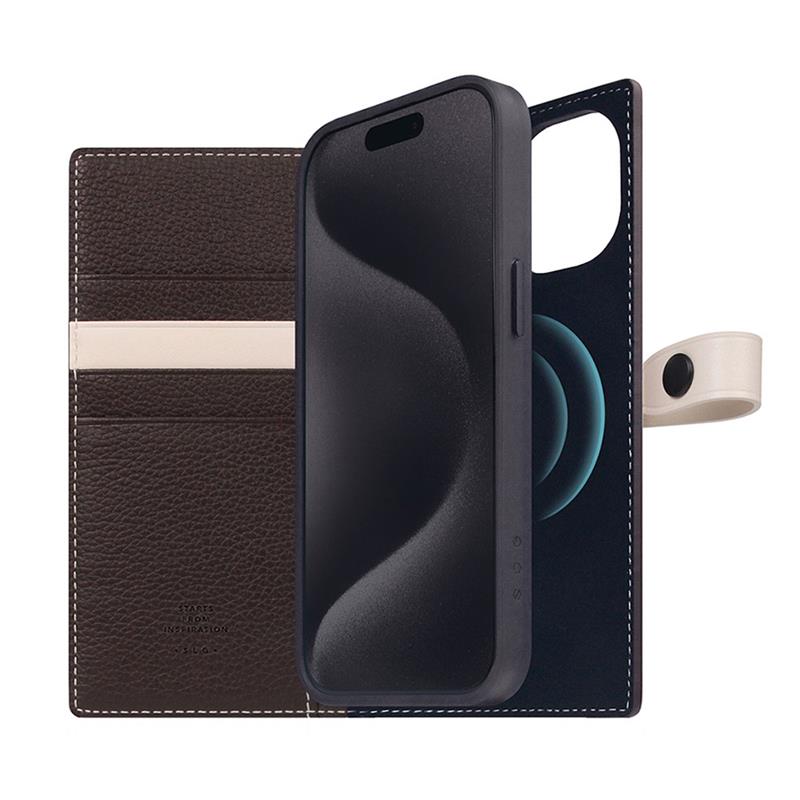 SLG Design puzdro D8 Magsafe Hybrid Full Grain Leather pre iPhone 15 - Brown Cream