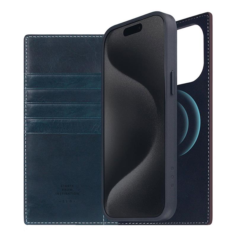 SLG Design puzdro D7 Magsafe Italian Wax Leather pre iPhone 15 Pro Max - Blue