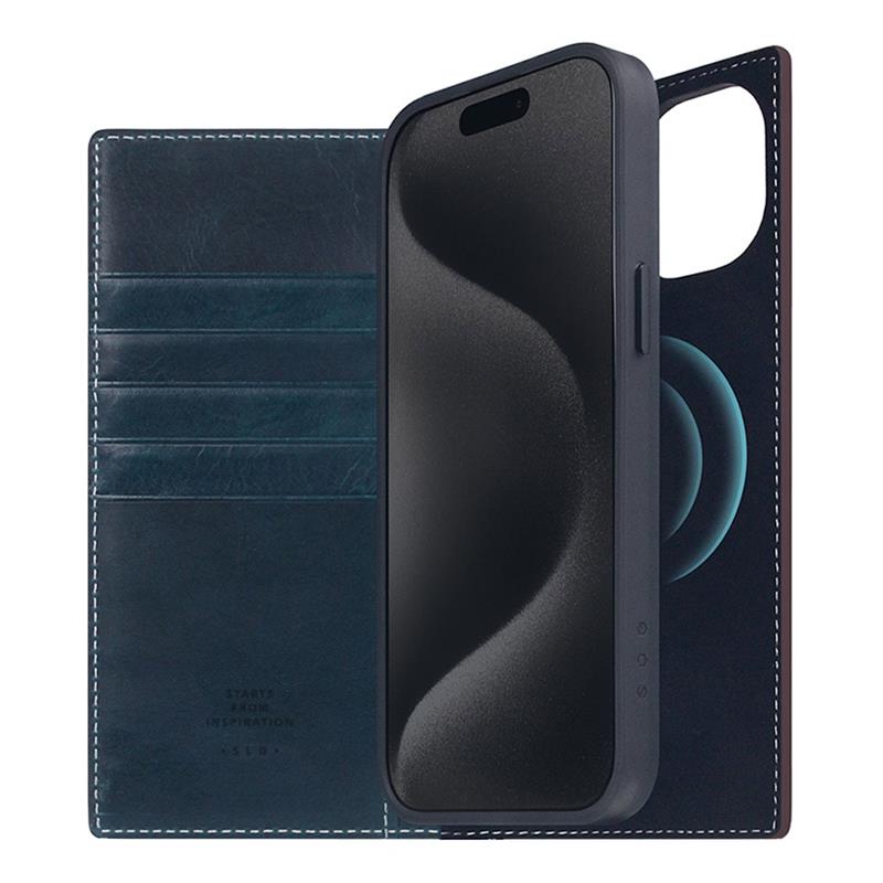 SLG Design puzdro D7 Magsafe Italian Wax Leather pre iPhone 15 Plus - Blue