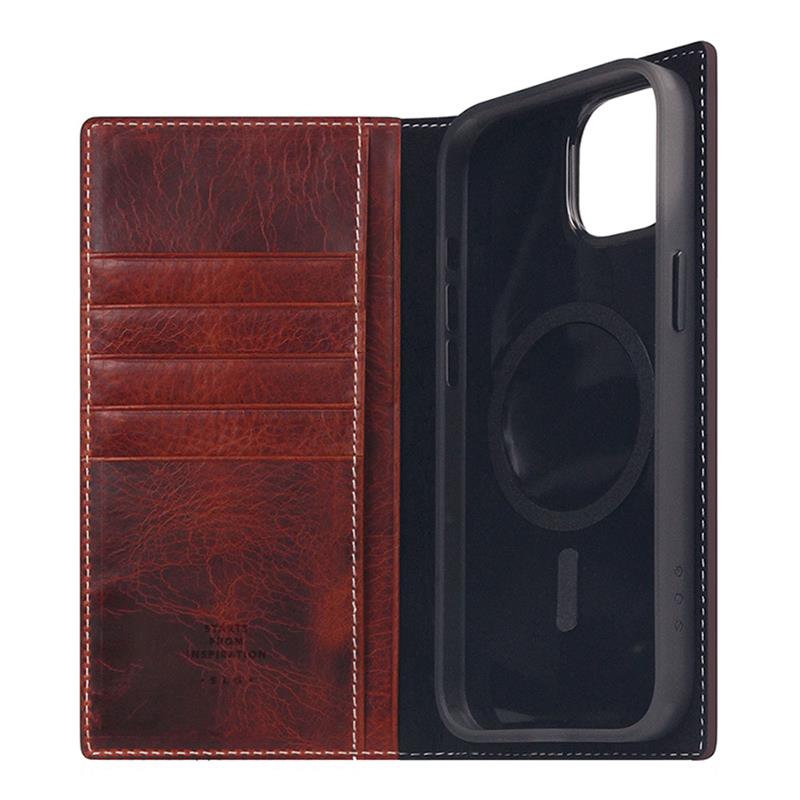 SLG Design puzdro D7 Magsafe Italian Wax Leather pre iPhone 15 Plus - Brown