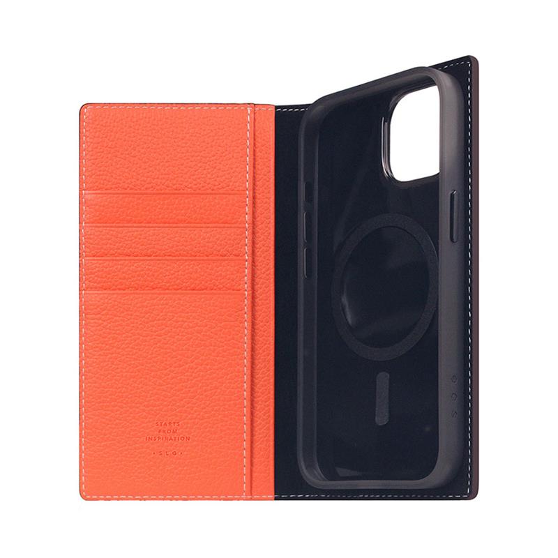 SLG Design puzdro D8 Neon Full Grain Leather Diary pre iPhone 15 - Coral