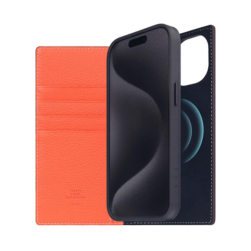 SLG Design puzdro D8 Neon Full Grain Leather Diary pre iPhone 15 - Coral