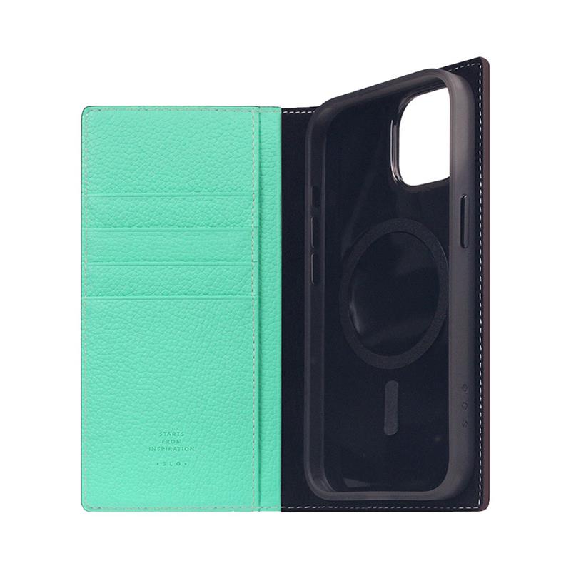 SLG Design puzdro D8 Neon Full Grain Leather Diary pre iPhone 15 - Teal