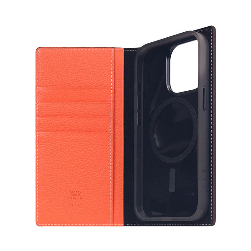 SLG Design puzdro D8 Neon Full Grain Leather Diary pre iPhone 15 Pro - Coral