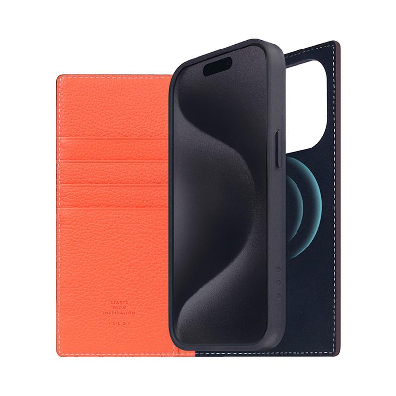 SLG Design puzdro D8 Neon Full Grain Leather Diary pre iPhone 15 Pro - Coral