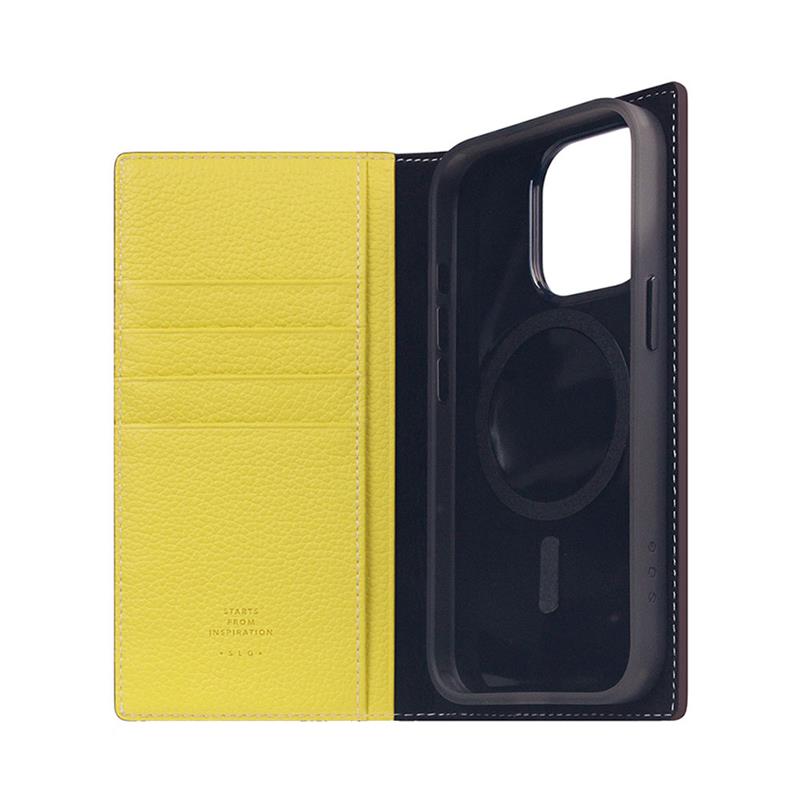 SLG Design puzdro D8 Neon Full Grain Leather Diary pre iPhone 15 Pro - Lemon