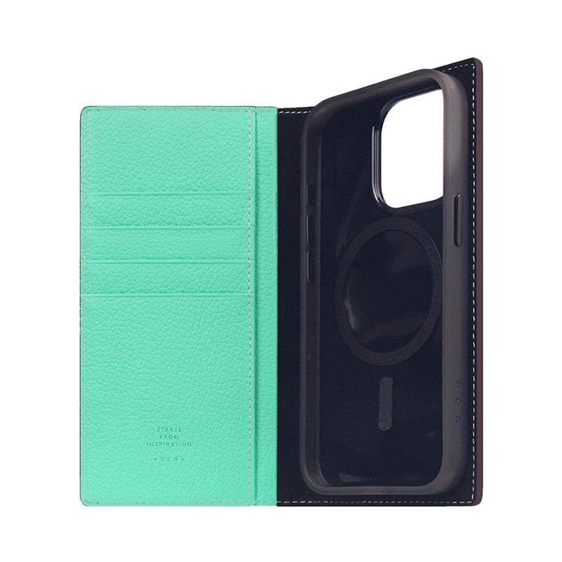 SLG Design puzdro D8 Neon Full Grain Leather Diary pre iPhone 15 Pro - Teal