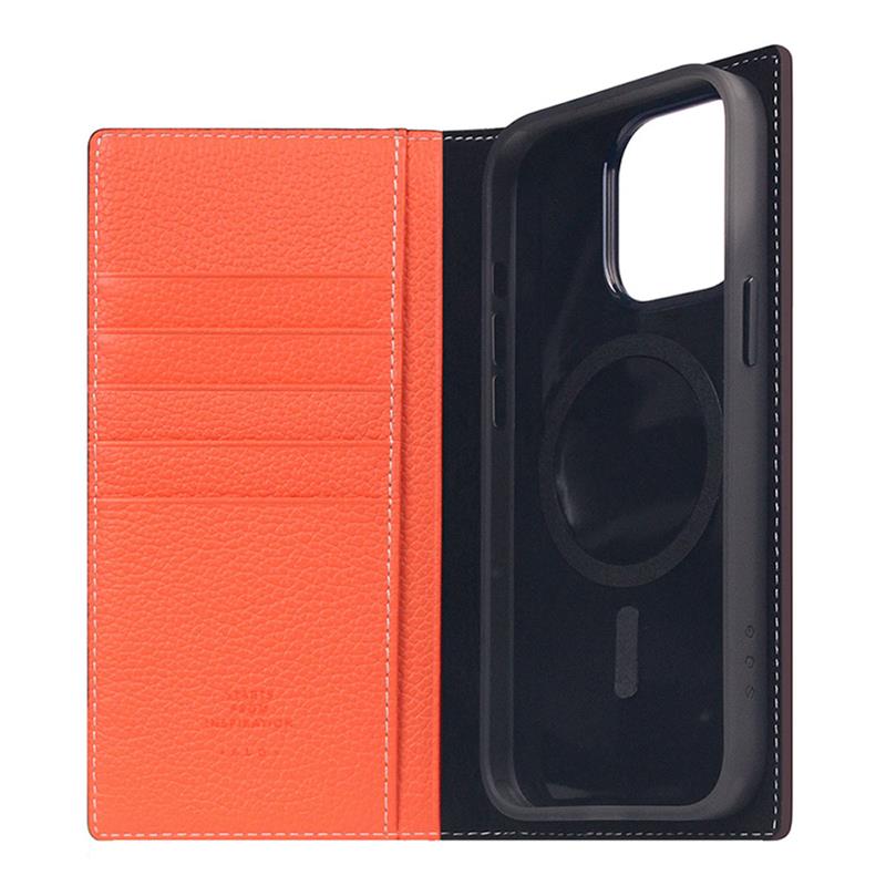 SLG Design puzdro D8 Neon Full Grain Leather Diary pre iPhone 15 Pro Max - Coral