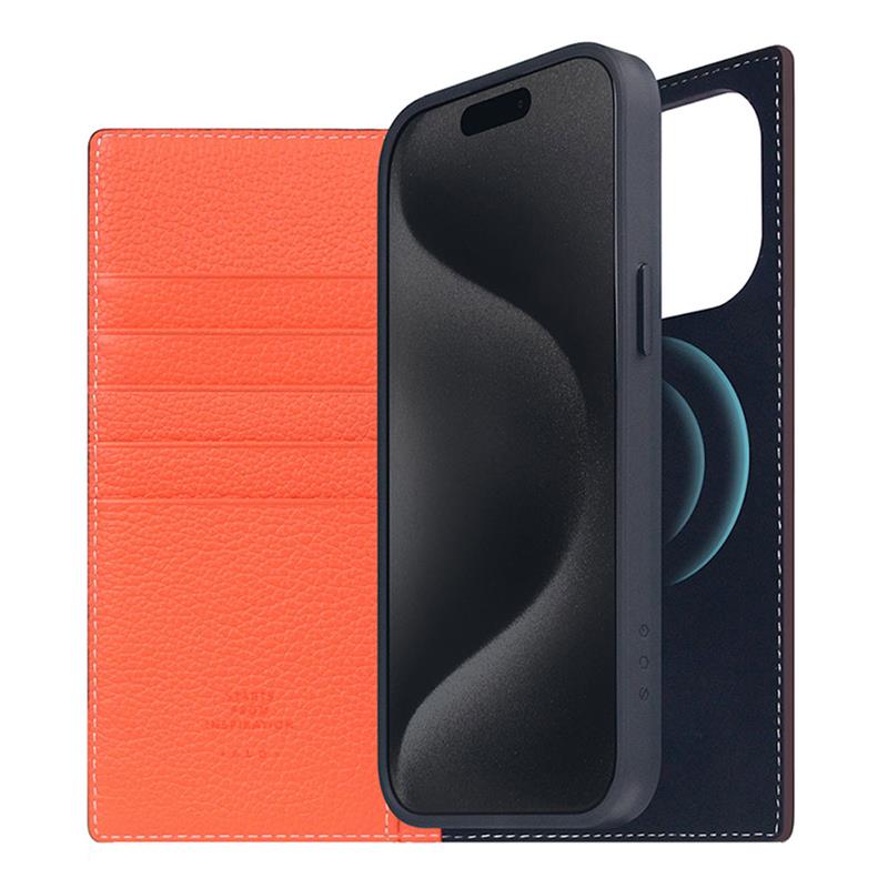 SLG Design puzdro D8 Neon Full Grain Leather Diary pre iPhone 15 Pro Max - Coral