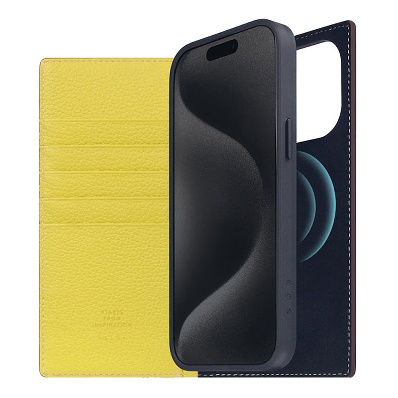 SLG Design puzdro D8 Neon Full Grain Leather Diary pre iPhone 15 Pro Max - Lemon