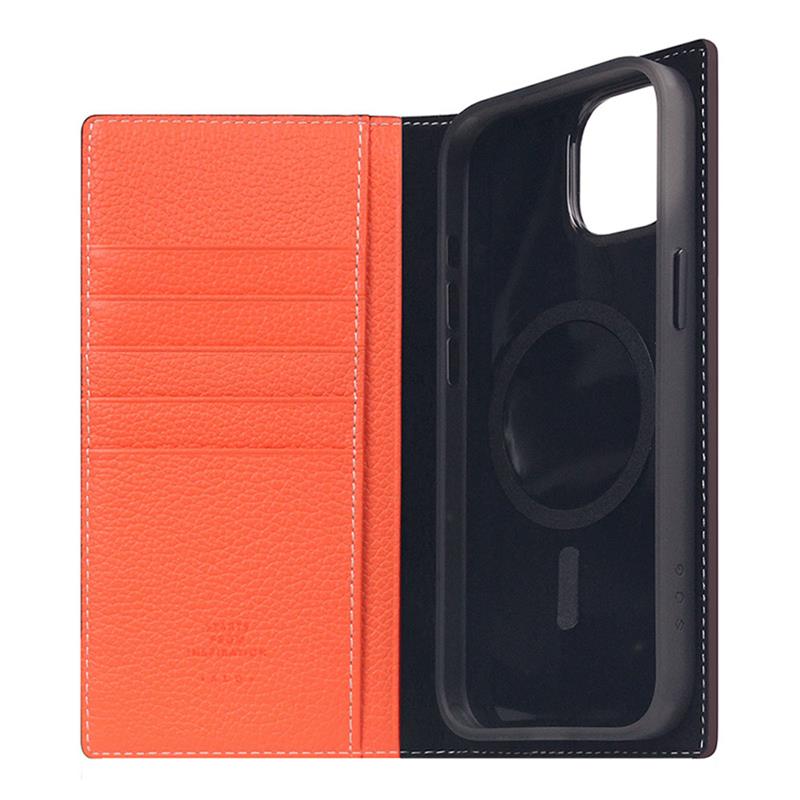SLG Design puzdro D8 Neon Full Grain Leather Diary pre iPhone 15 Plus - Coral