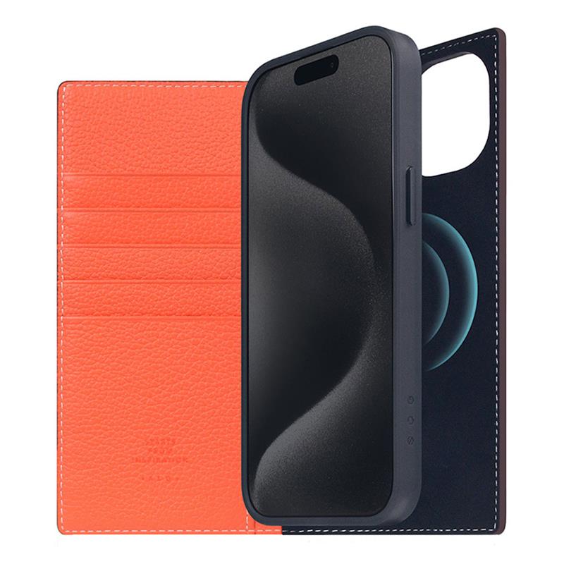 SLG Design puzdro D8 Neon Full Grain Leather Diary pre iPhone 15 Plus - Coral