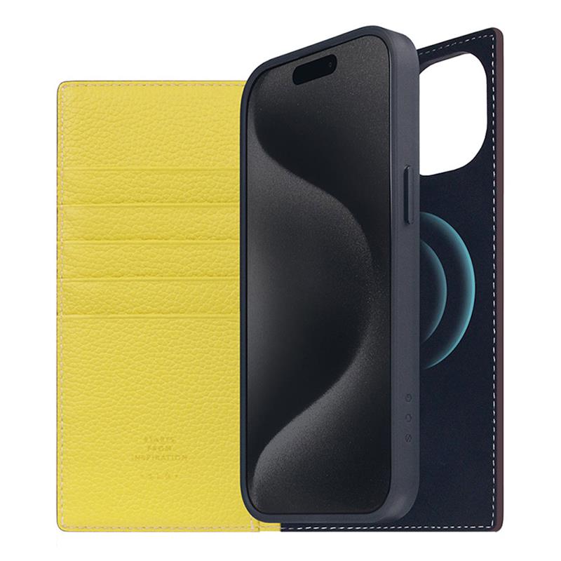 SLG Design puzdro D8 Neon Full Grain Leather Diary pre iPhone 15 Plus - Lemon
