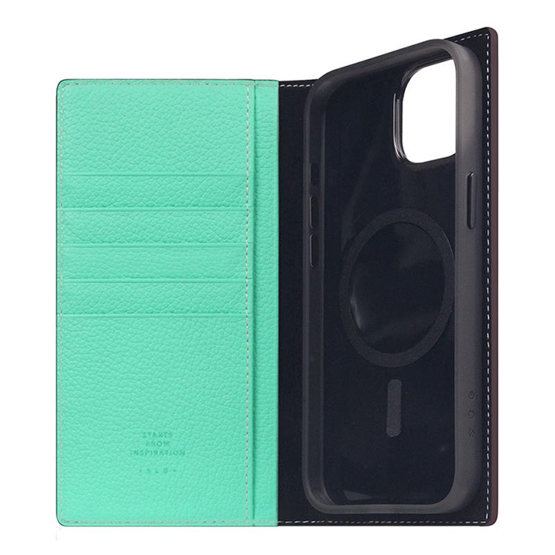 SLG Design puzdro D8 Neon Full Grain Leather Diary pre iPhone 15 Plus - Teal