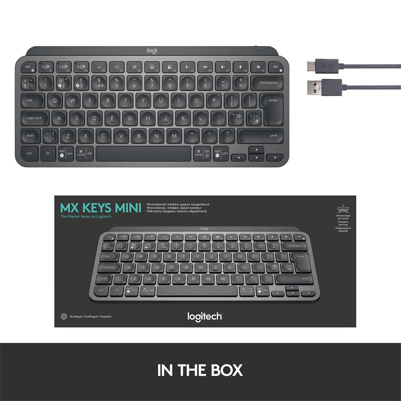 Logitech MX Keys Mini - bezdrôtová podsvietená klávesnica, US - grafitová