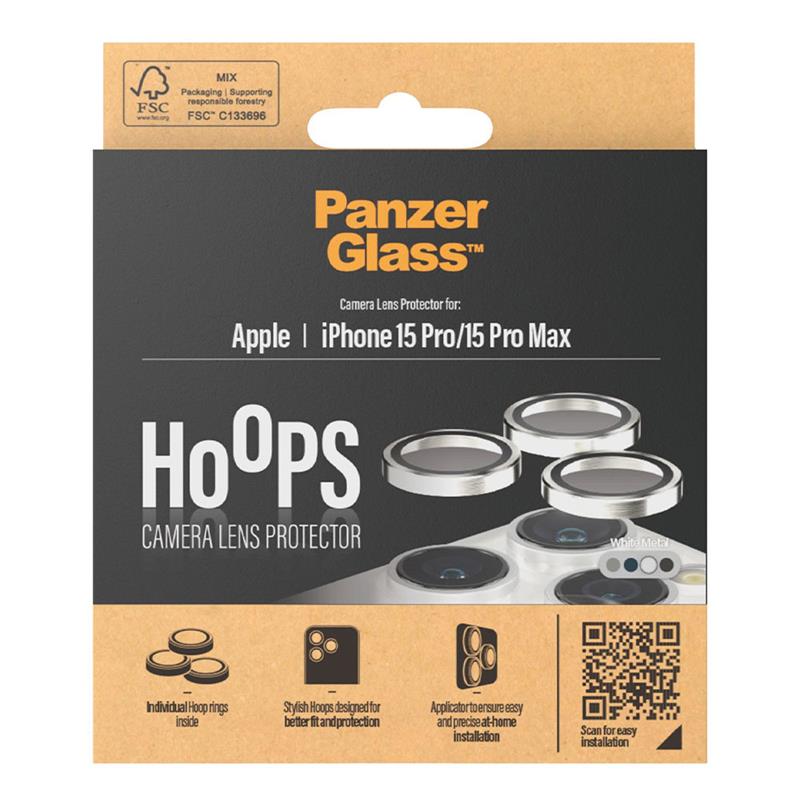PanzerGlass ochranné sklo Hoops pre iPhone 15 Pro/15 Pro Max - White Metal