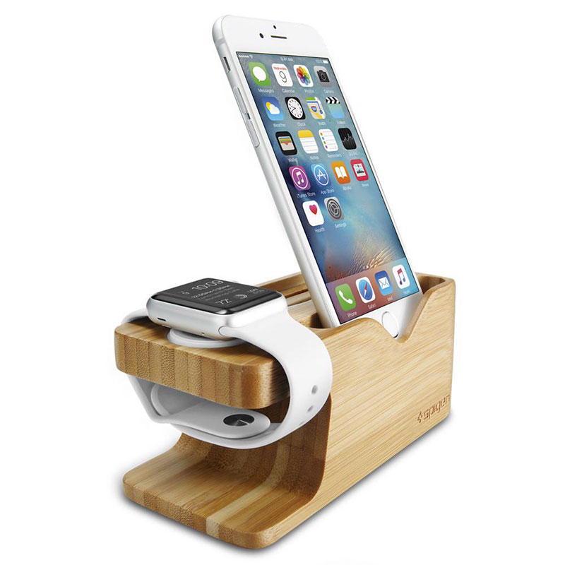 Spigen stojan S370 Apple Watch + Phone Wood Stand - Brown