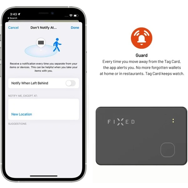 Fixed Tag Card Smart Tracker s podporou Find My, bezdrôtové nabíjanie, čierny