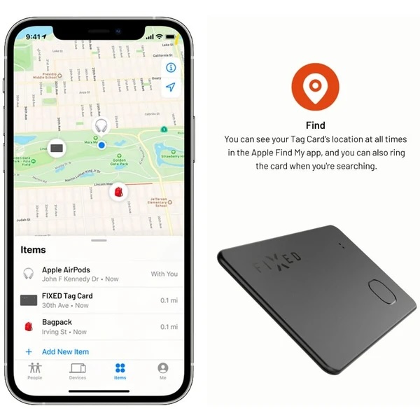 Fixed Tag Card Smart Tracker s podporou Find My, bezdrôtové nabíjanie, čierny