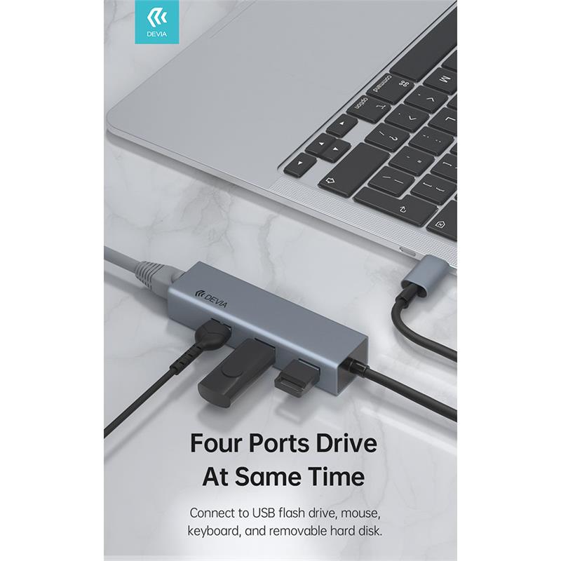 Devia USB-C Hub Leopard Series RJ45/USB 3.1 - Deep Gray