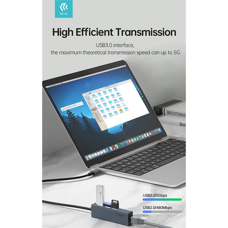 Devia USB-C Hub Leopard Series RJ45/USB 3.1 - Deep Gray