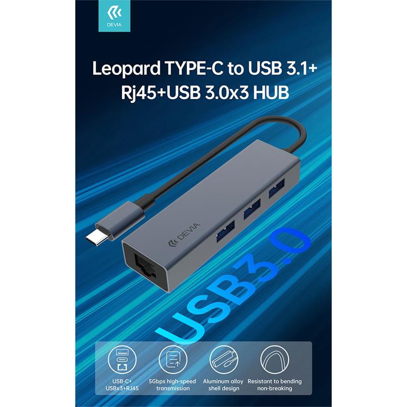 Devia USB-C Hub Leopard Series RJ45/USB 3.1 - Deep Gray