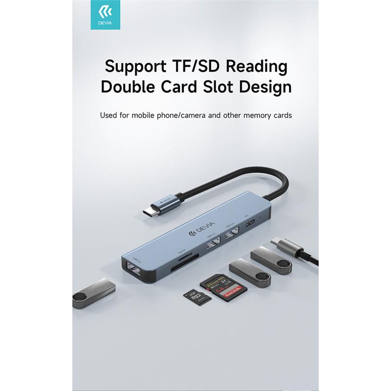 Devia USB-C Hub Leopard Series 5-in-1 EC135 - Deep Gray