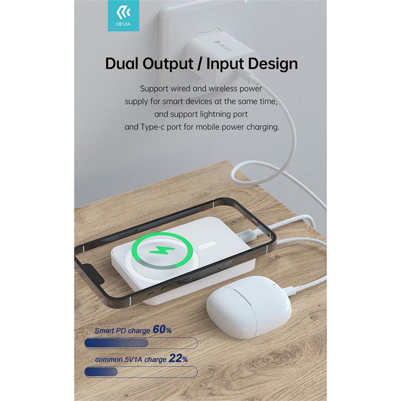 Devia powerbank Smart Series Magnetic Wireless 5000 mAh PD 20W - White