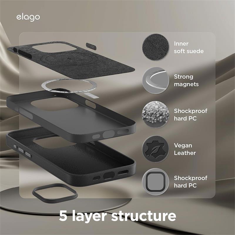 Elago kryt Leather Case Magsafe pre iPhone 15 Pro - Black