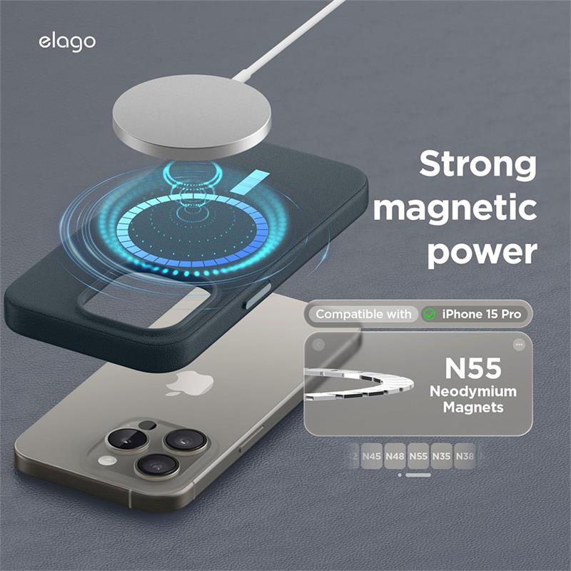 Elago kryt Leather Case Magsafe pre iPhone 15 Pro - Jean Indigo