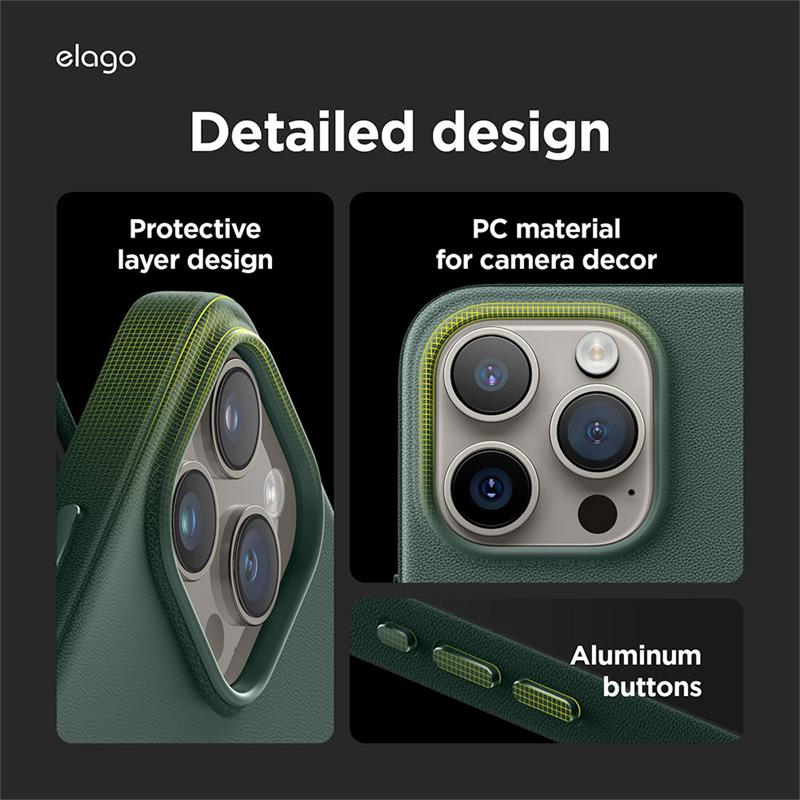 Elago kryt Leather Case Magsafe pre iPhone 15 Pro - Midnight Green