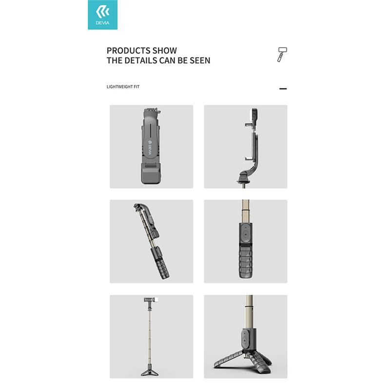 Devia Tripod Stand Multi-function Selfie Bar With Fill-In Light - Black