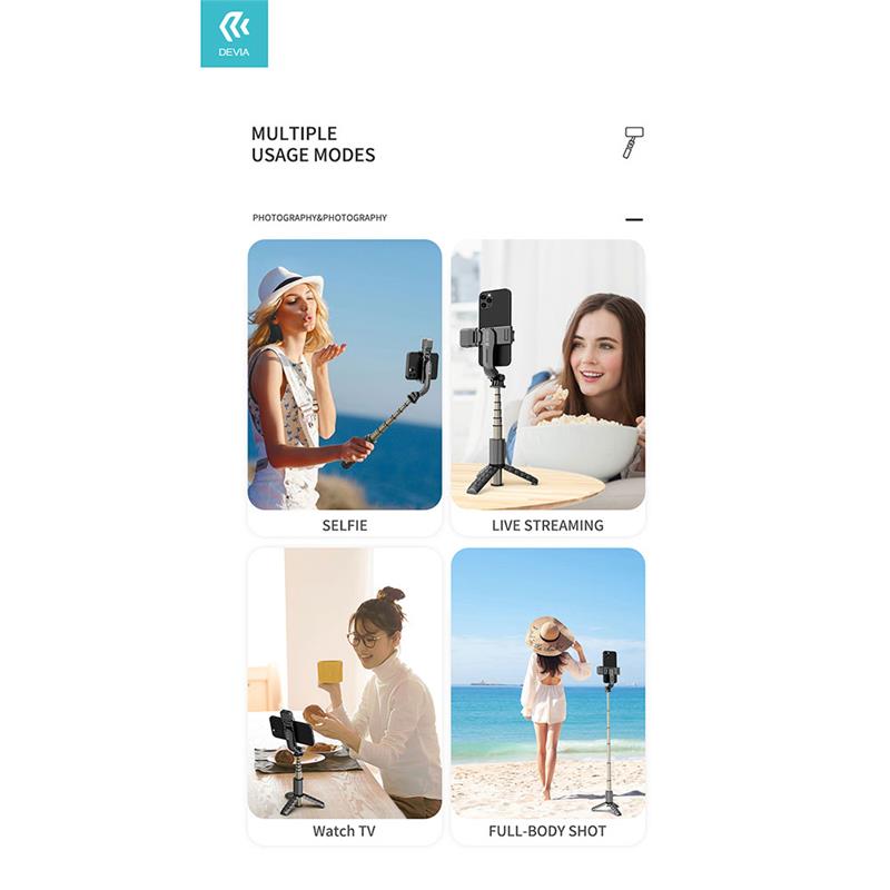 Devia Tripod Stand Multi-function Selfie Bar With Fill-In Light - Black
