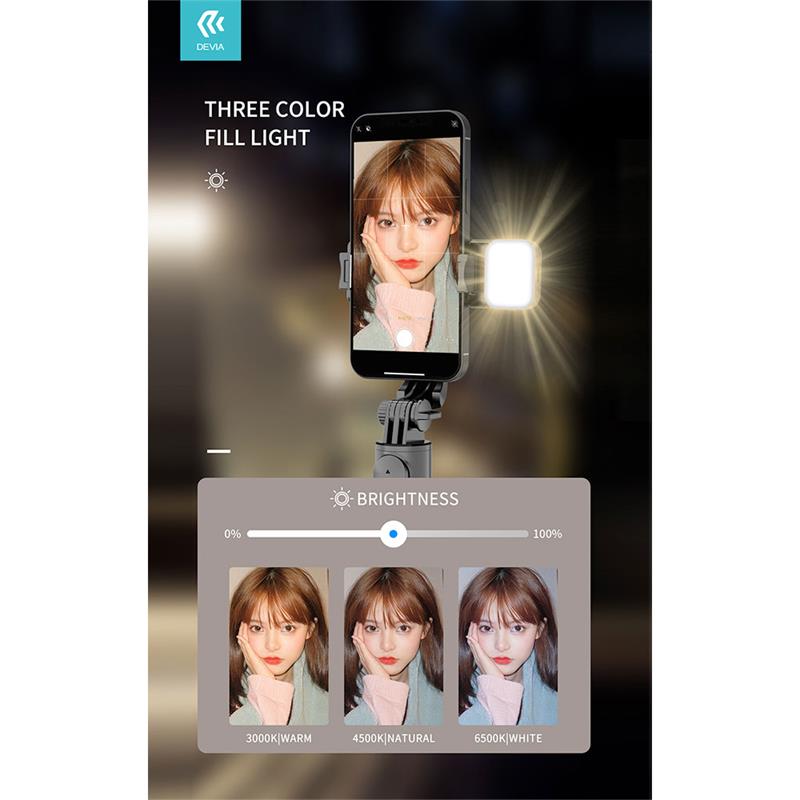 Devia Tripod Stand Multi-function Selfie Bar With Fill-In Light - Black