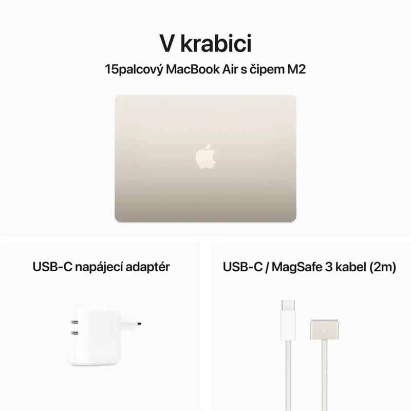 MacBook Air 15" Apple M2 8core CPU 10core GPU 8GB 256GB Hvězdně Bílý CZ *vystaveno*