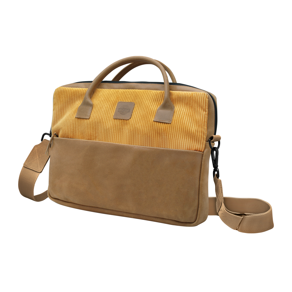 RED ANT FRAME Ochranná kožená taška na MacBook do 14" horčicová s popruhom