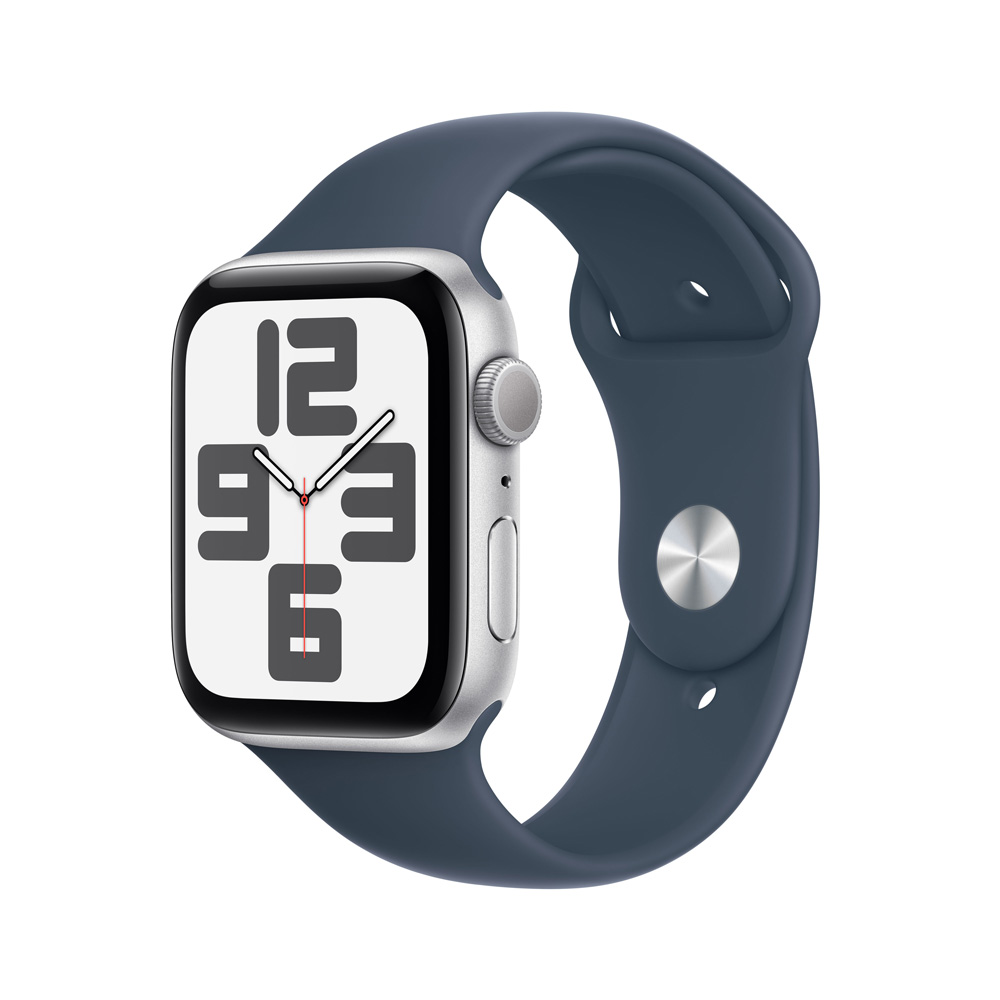 Apple Watch SE GPS 44mm Silver Aluminium Case with Storm Blue Sport Band - M/L *Rozbalený*