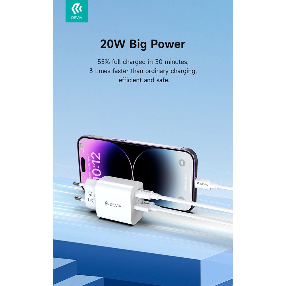 Devia sieťová nabíjačka Smart Series PD& QC 20W V2 - White