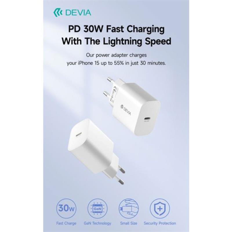 Devia sieťová nabíjačka Smart series PD Quick Charger 30W - White
