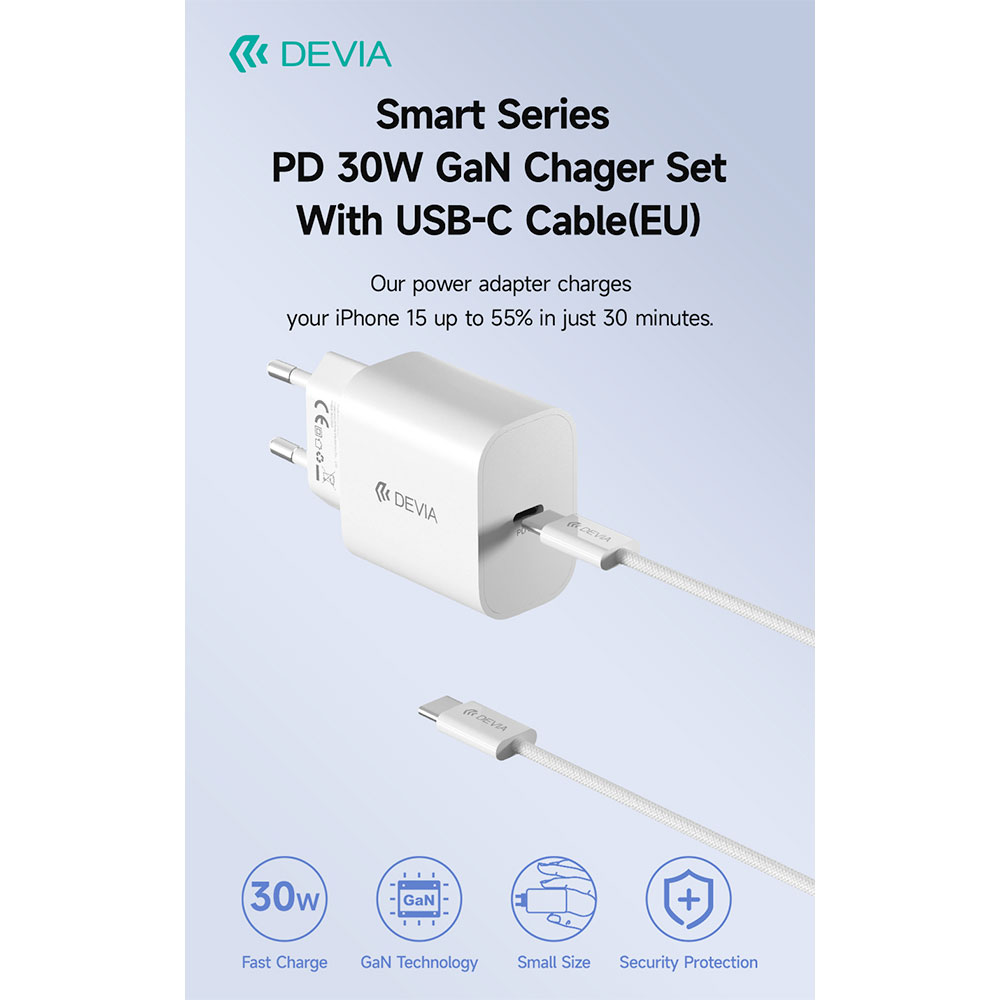 Devia sieťová nabíjačka Smart Series PD 30W with USB-C Cable - White