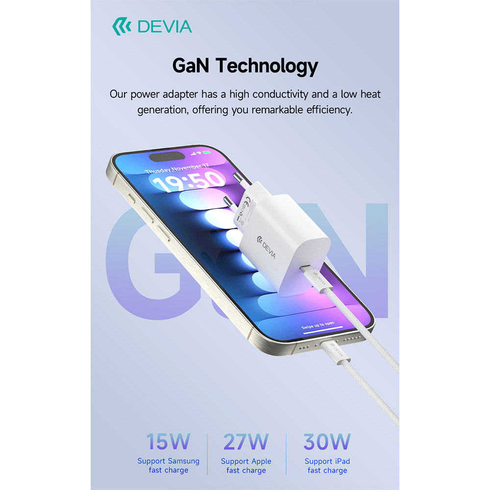 Devia sieťová nabíjačka Smart Series PD 30W with USB-C Cable - White