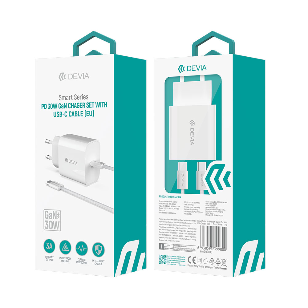 Devia sieťová nabíjačka Smart Series PD 30W with USB-C Cable - White