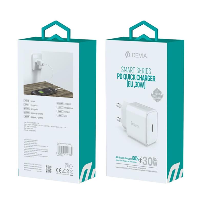 Devia sieťová nabíjačka Smart Series PD& QC 30W - White