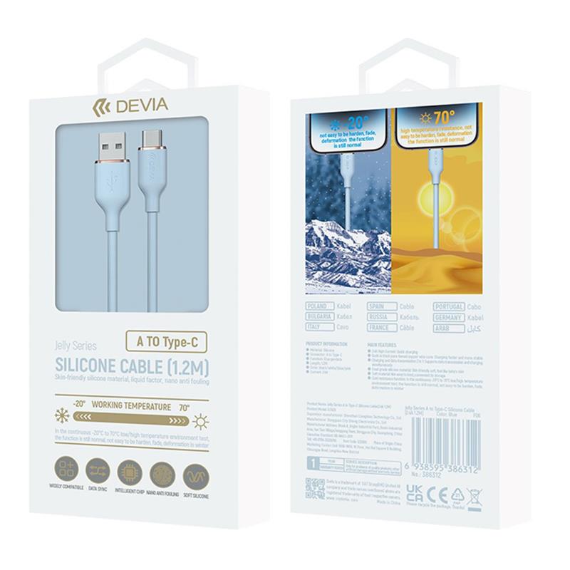 Devia kábel USB-A to USB-C Jelly Series Silicone Cable 1.2m - Blue