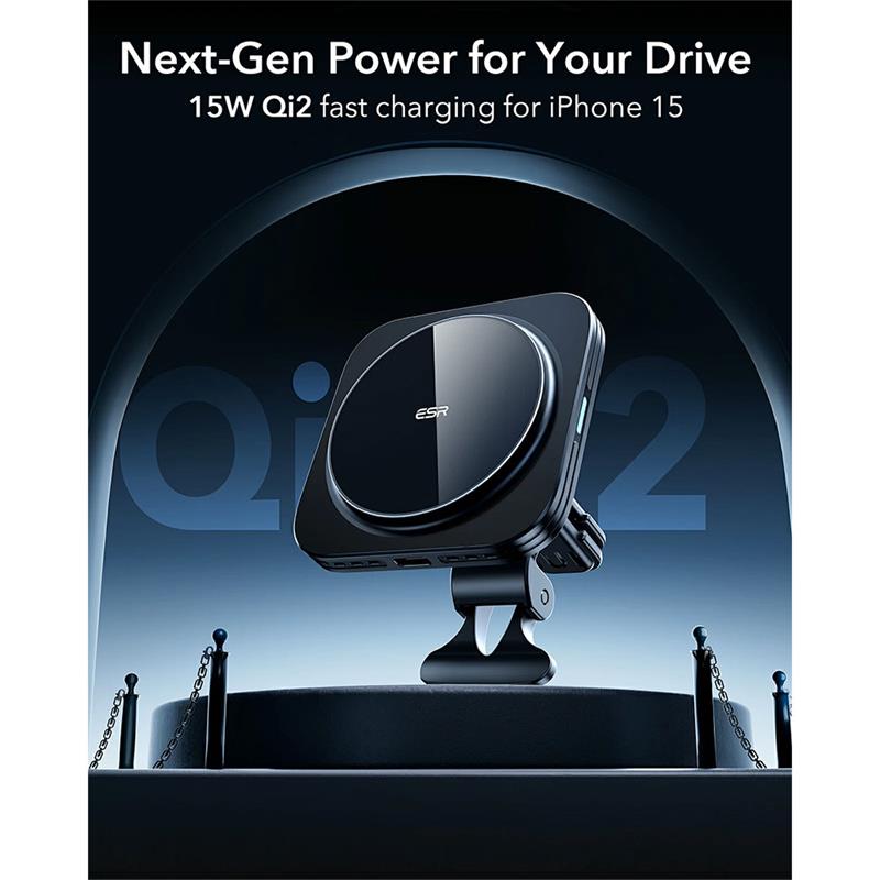 ESR Qi2 Magnetic Wireless Car Charger 15W - Black