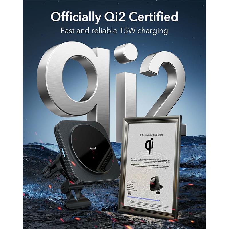 ESR Qi2 Magnetic Wireless Car Charger 15W - Black