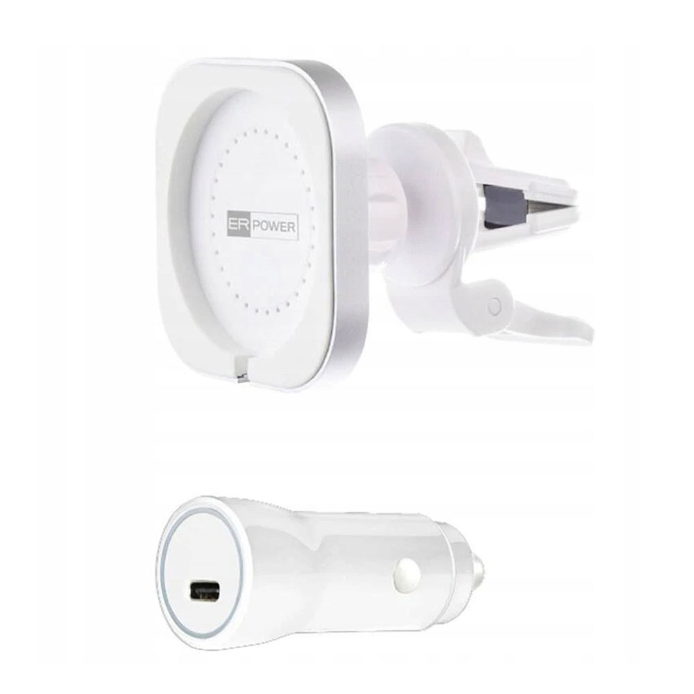 ER POWER držiak do auta Car Vent Mount pre Magsafe + 20W Charger - White