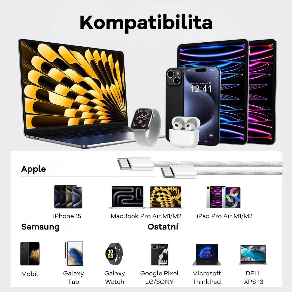 Cubenest Opletený USB-C kabel 1m, 4-pack