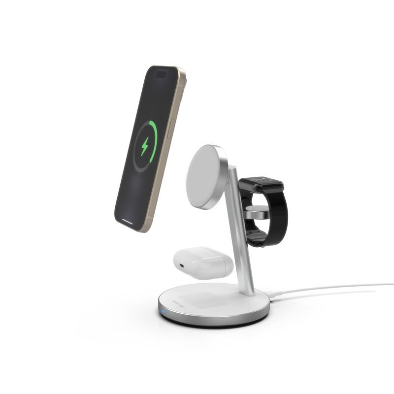 Mobile Origin Qi2 PowertStand 3-in-1 with GaN 35W adapter - White/Silver